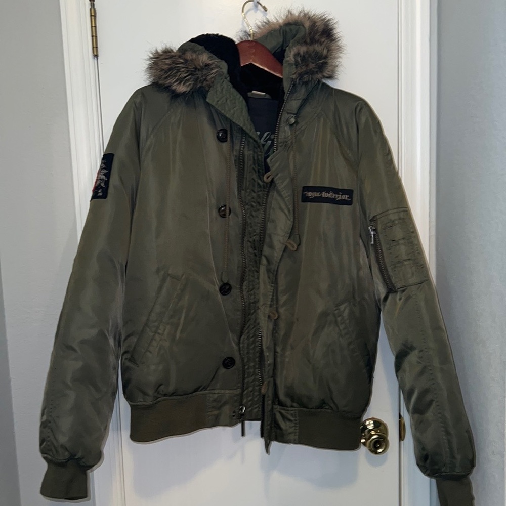 Mens Olive Green Juicy Couture Bomber Jacket